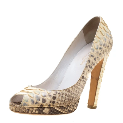 Pre-owned Sergio Rossi Beige Python Leather Peep Toe Pumps 37.5