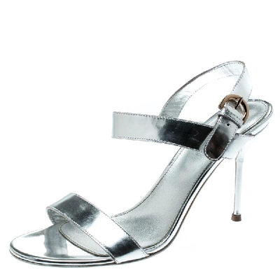 Pre-owned Sergio Rossi Metallic Silver Open Toe Ankle Strap Sandals Size 37