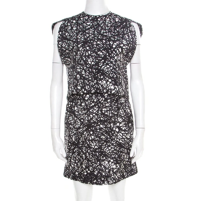 Pre-owned Balenciaga Monochrome Scribbled Noise Print Drop Waist Belted Dress S In Black