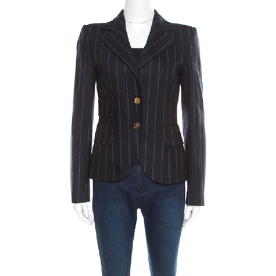 Pre-owned Dolce & Gabbana Navy Blue And Grey Striped Wool Tailored Blazer S