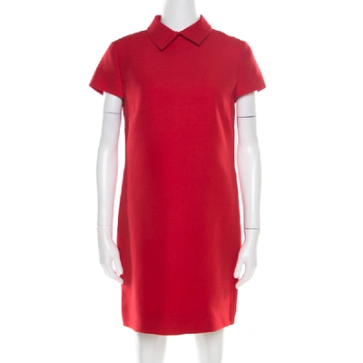 Pre-owned Valentino Red Wool And Silk Collared Short Sleeve Dress M