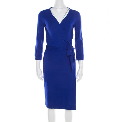 Pre-owned Diane Von Furstenberg Cobalt Blue Jersey New Julian Wrap Dress M