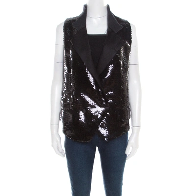 Pre-owned Dolce & Gabbana Black Sequined Double Breasted Vest M