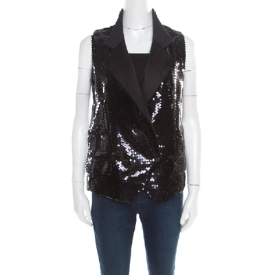 Pre-owned Dolce & Gabbana Black Sequined Double Breasted Vest S