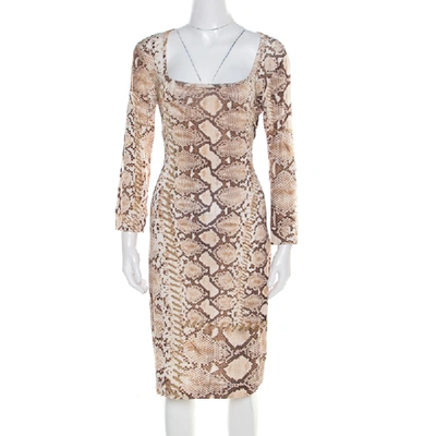 Pre-owned Just Cavalli Brown And Beige Python Scale Printed Jersey Dress Xl