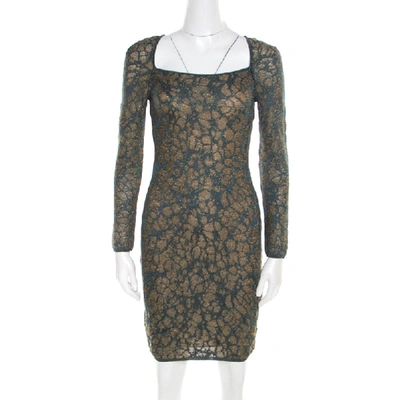 Pre-owned M Missoni Blue Floral Jacquard Lurex Knit Long Sleeve Cross Back Mini Dress S