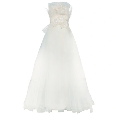 Pre-owned Marchesa Ruffle Embellished Wedding Dress Xs In White