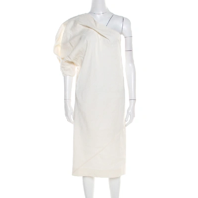 Pre-owned Bottega Veneta Cream Linen Silk One Shoulder Shift Dress S