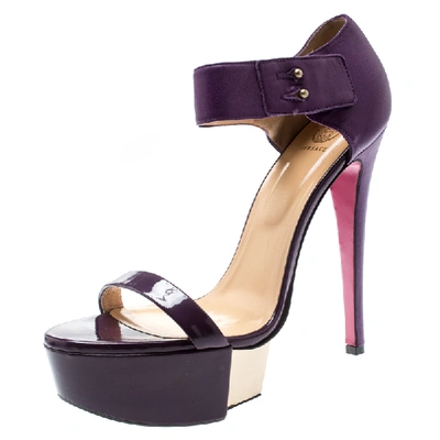 Pre-owned Versace Purple Patent Leather And Leather Ankle Strap Platform Sandals Size 40