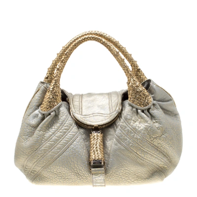 Pre-owned Fendi Gold Holographic Textured Leather Spy Bag