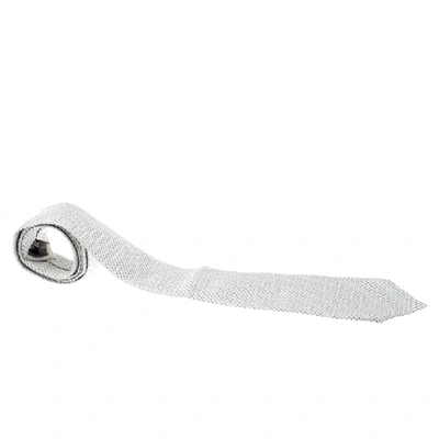 Pre-owned Emporio Armani Monochrome Dotted Silk Jacquard Tie In White