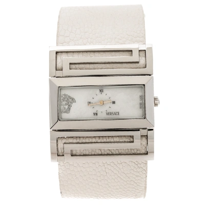 Pre-owned Versace Mother Of Pearl Stainless Steel Beauville Vsq99 Women's Wristwatch 38 Mm In White