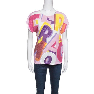 Pre-owned Ferragamo Multicolor Printed Sequined Embroidered T-shirt S