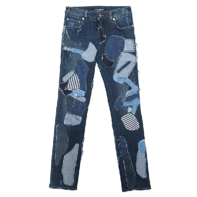 Pre-owned Dolce & Gabbana Indigo Faded Effect Patchwork Detail Distressed Skinny Jeans S In Blue