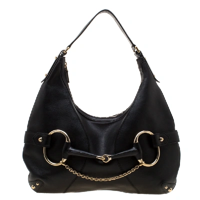 Pre-owned Gucci Black Leather Heritage Horsebit Hobo