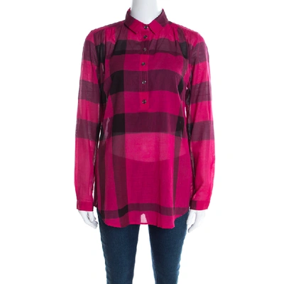 Pre-owned Burberry Brit Pink And Black Checked Cotton Voile Shirt Xs