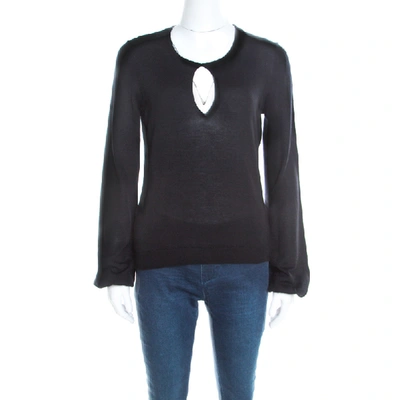 Pre-owned Saint Laurent Black Wool Keyhole Neck Long Sleeve Sweater M