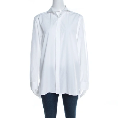 Pre-owned Fendi White Cotton Poplin Cutaway Collar Long Sleeve Shirt M