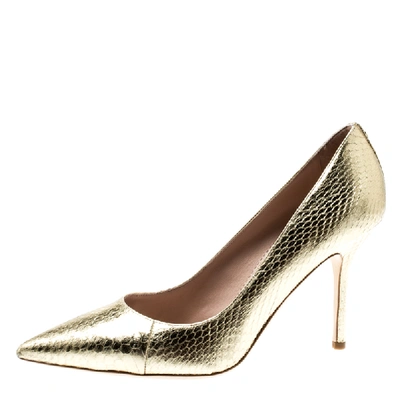 Pre-owned Dsquared2 Metallic Gold Snakeskin Leather Pointed Toe Pumps Size 39