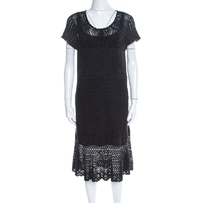 Pre-owned Ralph Lauren Grey Crochet Hand Knit Cap Sleeve Dress Xl