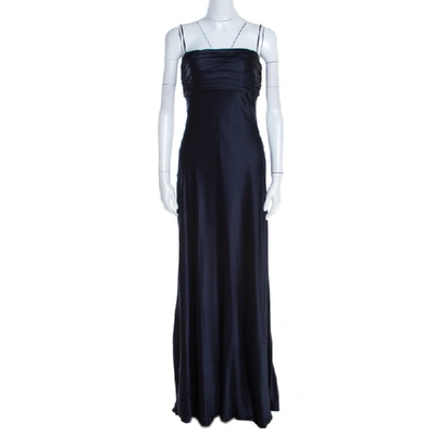 Pre-owned Ralph Lauren Midnight Blue Silk Pleated Bandeaux Bodice Evening Gown S In Navy Blue