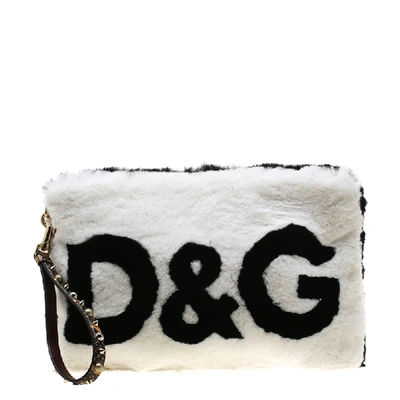 Pre-owned Dolce & Gabbana White/black Fur Cleo Clutch Bag
