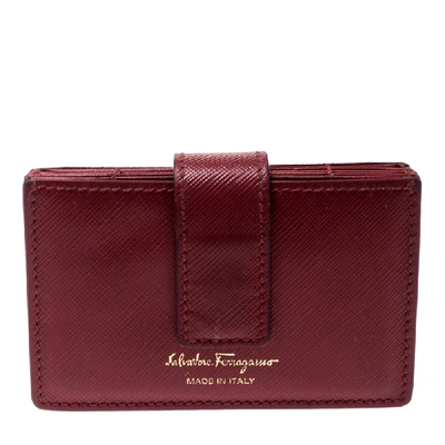 Pre-owned Ferragamo Red Saffiano Leather Accordion Card Case