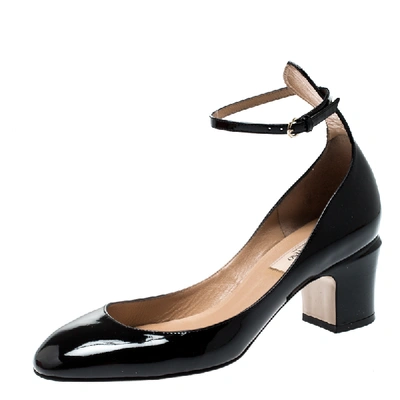 Pre-owned Valentino Garavani Black Patent Leather Tango Ankle Strap Pumps Size 36.5