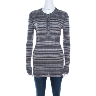 Pre-owned Dolce & Gabbana Grey Ribbed Knit Stripe Long Sleeve Sweater Top M