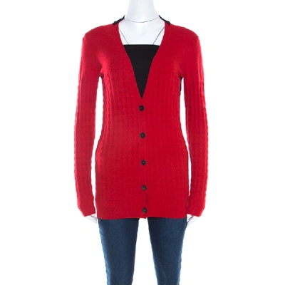 Pre-owned Just Cavalli Bicolor Textured Knit Wool Button Front Cardigan Xs In Red