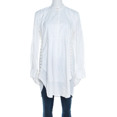 Pre-owned Chloé Iconic Milk White Cotton Poplin Buttoned Side Detail Shirt Dress S