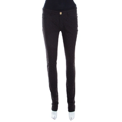 Pre-owned Versace Black Textured Jacquard Skinny Pants S