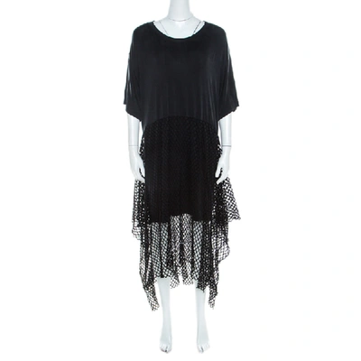 Pre-owned Mm6 Maison Margiela Black Mesh Panel Overlay Oversized Midi Dress Xs