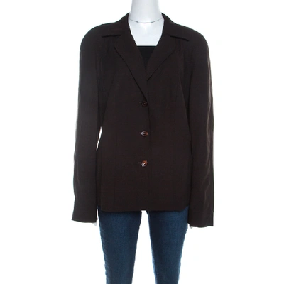 Pre-owned Escada Dark Brown Stretch Wool Raglan Sleeve Paneled Blazer Xl