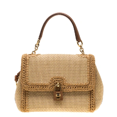 Pre-owned Dolce & Gabbana Beige Raffia And Leather Miss Dolce Tote