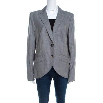 Pre-owned Escada Grey Houndstooth Wool Asymmetric Bibi Jacket L