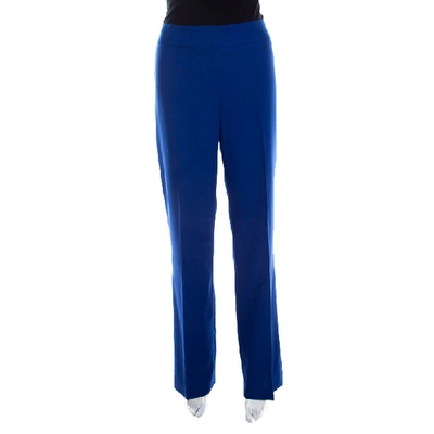 Pre-owned Escada Cobalt Blue Textured Wool And Silk High Waist Tanja Trousers M