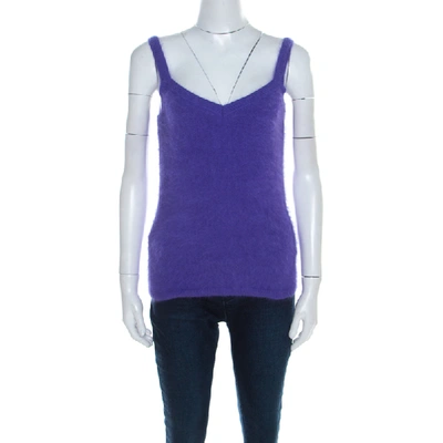 Pre-owned Escada Purple Angora Rib Knit Silk Lined Fuzzy Tank Top M