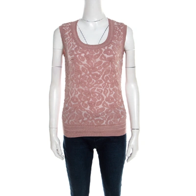 Pre-owned Escada Dark Tender Rose Floral Jacquard Knit Sleeveless Shela Top S In Pink