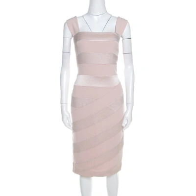 Pre-owned Escada Blush Pink Crepe Paneled Diantima Pencil Dress M In Beige