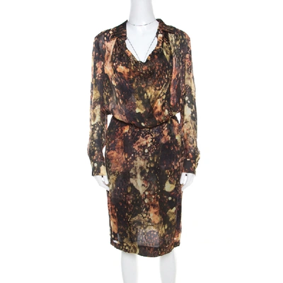 Pre-owned Escada Multicolor Fantasy Print Silk Wrap Bodice Davanee Shirt Dress M