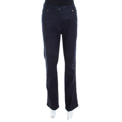Pre-owned Escada Navy Blue Glitter Denim High Rise Straight Leg Jeans Xl