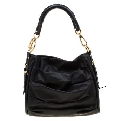 Pre-owned Dior Black Pleated Leather Libertine Hobo