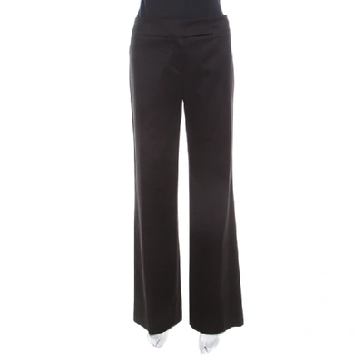 Pre-owned Escada Black Textured Cotton Jacquard High Waist Wide Leg Trousers M