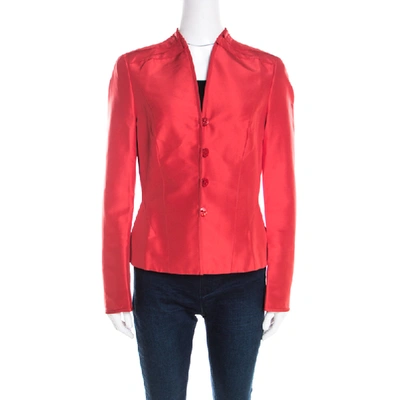Pre-owned Escada Orange Silk Pleat Detail Tailored Button Front Blazer M