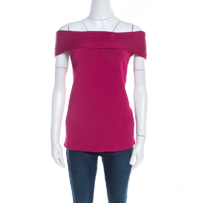 Pre-owned Escada Magenta Pink Rib Knit Off Shoulder Sleeveless Top M