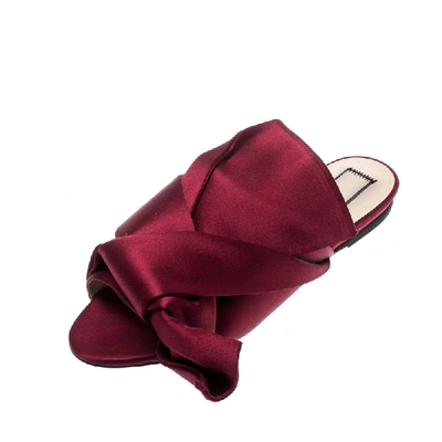 Pre-owned N°21 Burgundy Satin Knot Flat Mules Size 37.5