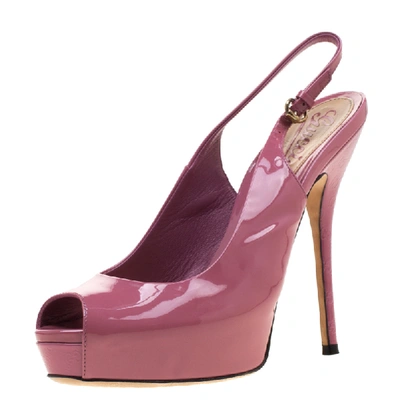 Pre-owned Gucci Pink Microssima Patent Leather Sofia Slingback Peep Toe Platform Sandals Size 37