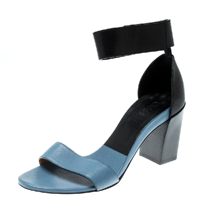 Pre-owned Chloé Blue/black Leather Ankle Cuff Block Heel Sandals Size 38