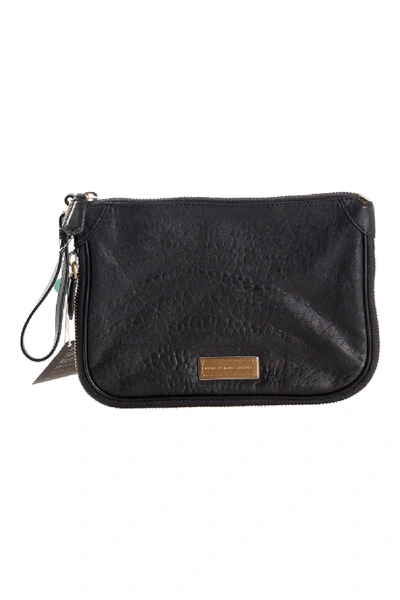 Pre-owned Marc By Marc Jacobs Black Leather Expandable Zip Wristlet Clutch